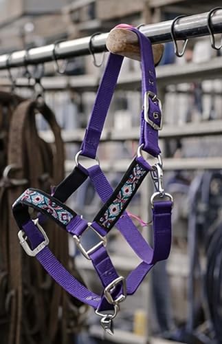 CHALLENGER Nylon Horse Beaded Halter Nickle Plated Hardware w/Lead Rope Tack Blue 606175 - color: Purple, size: Cob Size