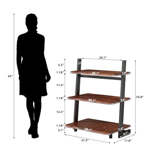 IBF 3-Tier Solid Wood Ladder Bookshelf with Natural Live Edge - size: 3-Tier