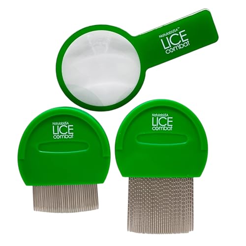 Lice Combs| Head Lice Professional Metal Set of 2 for Long & Short Hair | Efficient Lice and Nit Removal | Easy to Use. FREE MAGNIFYING GLASS INCLUDED