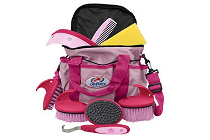 Derby Originals 9Piece Horse Grooming Set with Matching Nylon Carry Bag - Available in 8 Fun Colors, Hot Pink & Pink - color: Hot Pink/Pink
