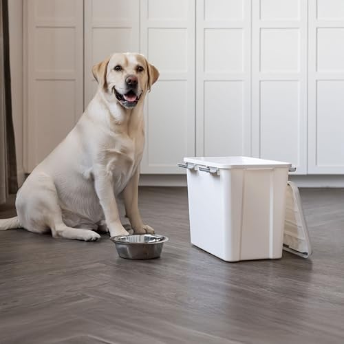 IRIS USA Dog Food Storage Container, Up to 30 lbs, White, Made in USA - color: White/Gray