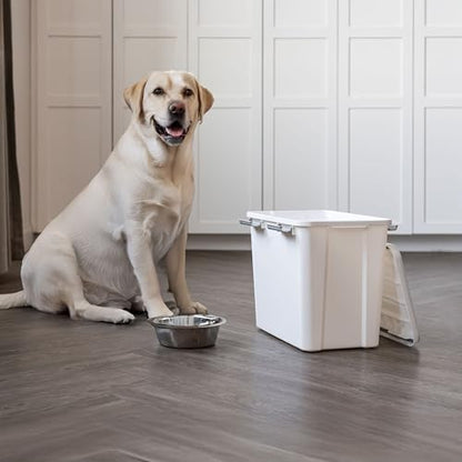 IRIS USA Dog Food Storage Container, Up to 30 lbs, White, Made in USA - color: White/Gray