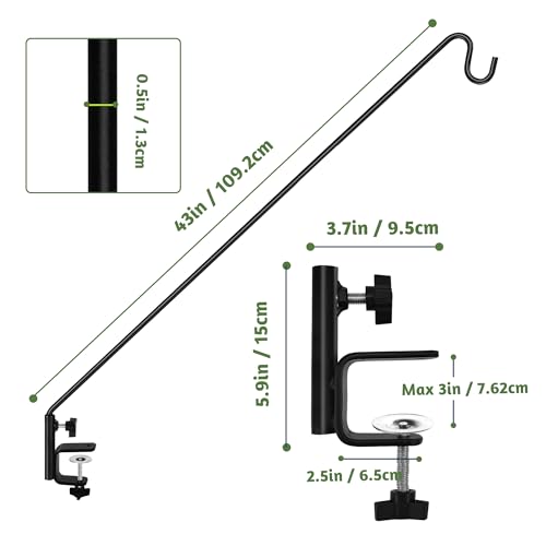ERYTLLY Heavy Duty Deck Hook, Extensible and Adjustable Deck Hook with 2" Non Slip Horizontal Clamp for Hanging Bird Feeder, Plants, Suet Baskets,Wind Chimes,Lanterns and More - size: Deck Hook - Adjustable Length - 1 Pack