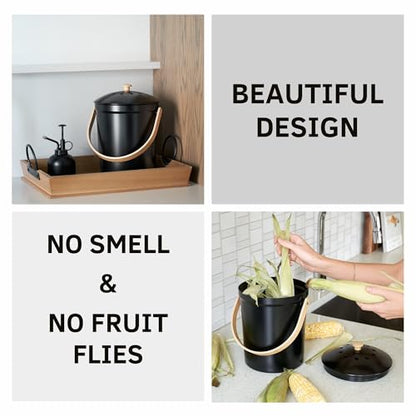 Beautiful Kitchen Compost Bin with Smell Proof Lid for Your Countertop - color: Black
