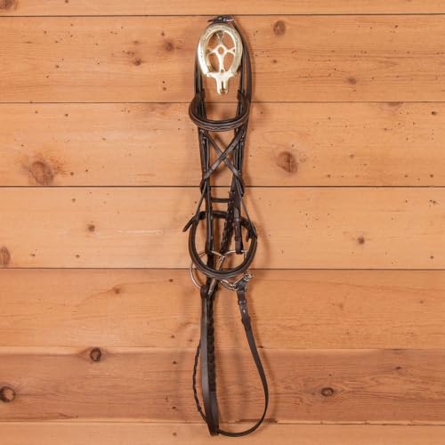 EASY-UP Berlin Brass Double Horseshoe Bridle Rack for Horses | Solid Brass Wall Mount | Elegant Arched Top for Halters & Bridles | Hook for Leads & Girths