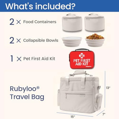 Rubyloo Pet Travel Bundle – Original Doggy Bag (Beige) + Vet-Approved Pet First Aid Kit for Dogs & Cats