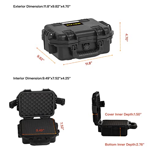 MEIJIA Premium Waterproof Hard Compact Camera Case with customizable fit foam,Full Protection with Light&Convenient Design,11.8"x9.82"x4.7",Elegant Black - size: 11.8"x9.82"x4.7"