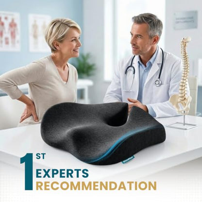 Cooling Seat Cushion for Tailbone Pain Relief, X Large Office Chair Cushion | Extra Large Cooling Office Chair Cushion and Coccyx Seat Cushion with a Breathable Cover to Ease Heat and Pressure (Black) - color: Cooling Black