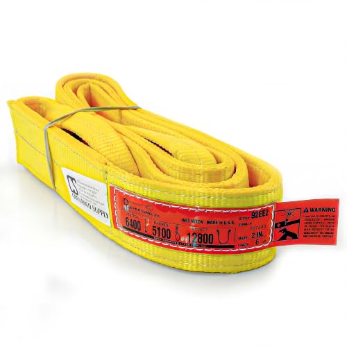 DD Sling (USA Made). 2" wide X (4' to 20' lengths) in Listing! 2 Ply Twisted Eye, Nylon Lifting Slings, Eye & Eye, Heavy Duty (900 webbing), 6,400 lbs Vertical, 5,100 Choker, 12,800 Basket Load Capacity (2inX6ft) - size: 2 in x 6 ft