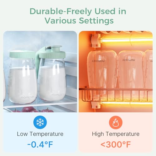 Momcozy Glass Breast Milk Pitcher with Flat and Handle Lid, 2pc, 32oz Each - color: Green, size: 32 Ounce-2 Count