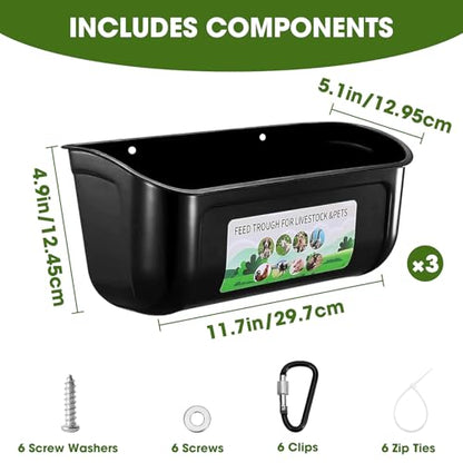 3 Pack 6 Quart Chicken Duck Feeder Trough, Black - color: black