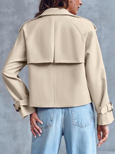 Saodimallsu Women Crop Double Breasted Trench Coat Short Cropped Jacket - color: Light Khaki, size: Small
