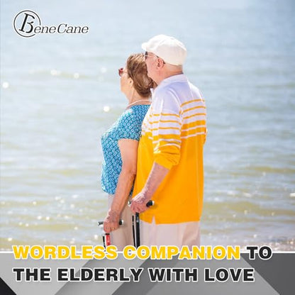 BeneCane Walking Cane for Women Folding Cane for Men with Two Led Lights Quad Cane with Stable Base Lightweight and Adjustable Walking Stick - color: Black