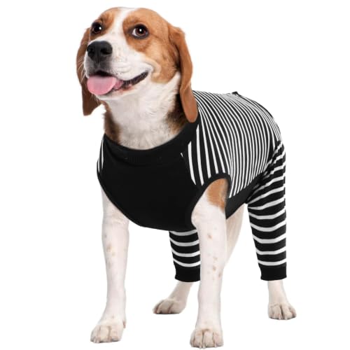 Kuoser Dog Recovery Suit with Anti Licking Rear Leg Sleeve, Black M - color: Black Strips, size: Medium (Back Length: 34cm / 13.38")