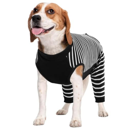 Kuoser Dog Recovery Suit with Anti Licking Rear Leg Sleeve, Black M - color: Black Strips, size: Medium (Back Length: 34cm / 13.38")