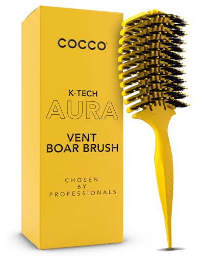 COCCO Aura Vent Boar Brush, Dual-Curved Design for Faster Drying - color: Yellow