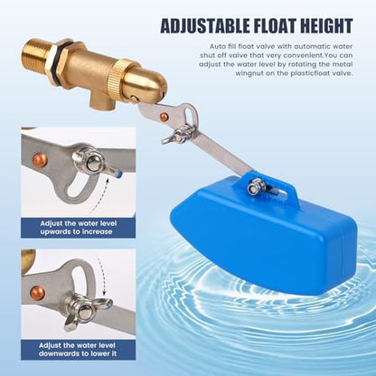 1/2 Inch Brass Float Valve for Water Tank with Hose Auto Shut Off Pool Fill Valve Automatic Fill Float Ball Valve for Stock Fountains Livestock Waterer Troughs (1/2 Inch Float Valve, 2)