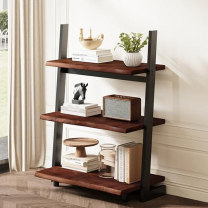 IBF 3-Tier Solid Wood Ladder Bookshelf with Natural Live Edge - size: 3-Tier