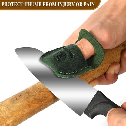Ringsun Thumb Guard Wood Carving Tools, Leather Finger Protector, Handmade Carpenter Working Carving Kit Accessories Green - color: Green