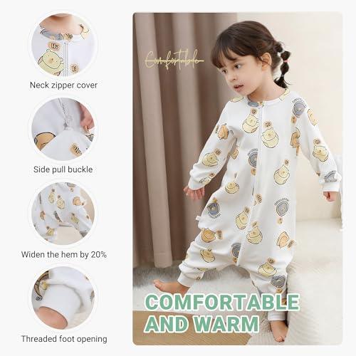 MICHLEY Baby Sleeping Sack with Legs Cotton Long Sleeve Toddler Wearable Blanket Sleeping Bag 6 Months-6 Years - color: White Bear, size: 6-18 Months