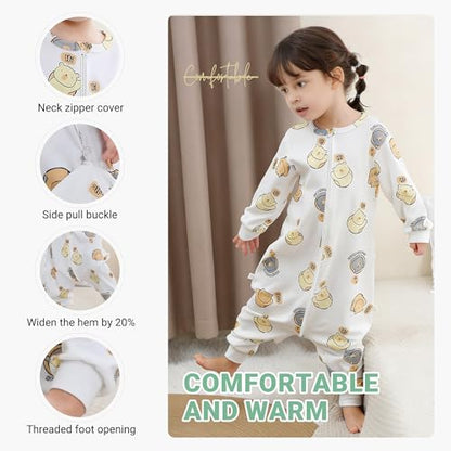 MICHLEY Baby Sleeping Sack with Legs Cotton Long Sleeve Toddler Wearable Blanket Sleeping Bag 6 Months-6 Years - color: White Bear, size: 6-18 Months