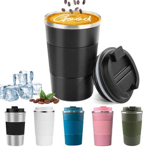 Insulated Travel Coffee Mug, Stainless Steel Coffee Cup with Leakproof Lid - color: Black, size: 12 Ounces