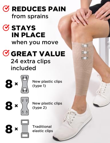 Premium Elastic Bandage Wrap - 8pk (4x3in, 4x4in) + 24 Extra Clips - size: 8 Pack
