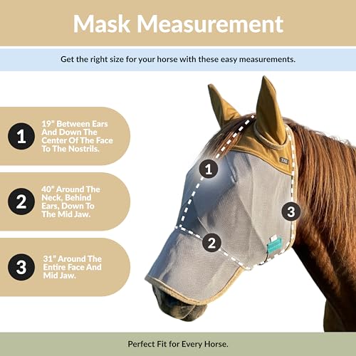 TSZ Horse Fly Mask with Ears and Nose Cover UV Block 70% Breathable Mesh - size: Horse