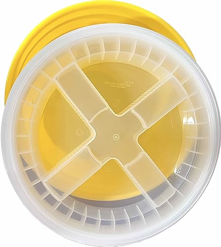 House Naturals 5 Gallon Plastic Yellow Food Grade BPA Free Made in USA Bucket Pail with Air Tight Double Gasket Screw on Lid(Pack of 3) (Yellow and Clear lids) - color: Yellow and Clear Lids