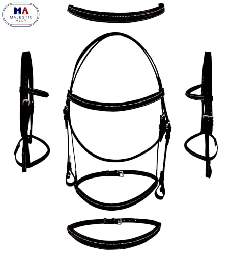Majestic Ally Padded Raised English Bridle, Premium Leather, Matching Laced Reins - color: Black, size: Full