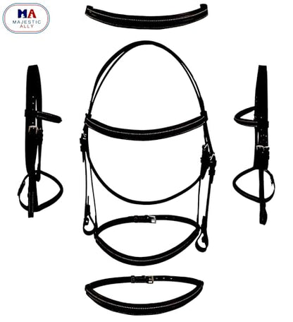 Majestic Ally Padded Raised English Bridle, Premium Leather, Matching Laced Reins - color: Black, size: Full