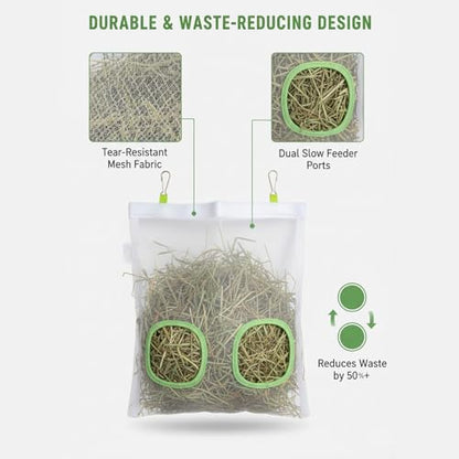 Rabbit Hay Feeder Bag, 9.8x11inches | Chew-Resistant Dual-Hole Slow Dispenser for Bunny & Guinea Pigs, New Model