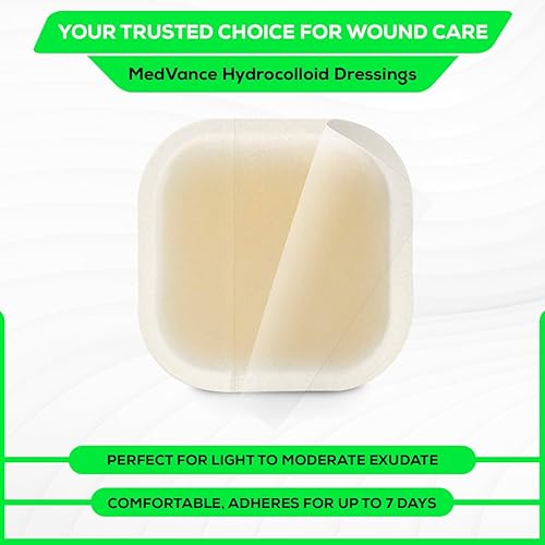 Medvance Absorbent Bordered Hydrocolloid Large Wound Dressing - Waterproof Skin-Friendly Adhesive Pads - Easy Apply Large Bandage - Wound Care & Dressings for Cuts & More (2"x2" Bandage) (Box of 15)
