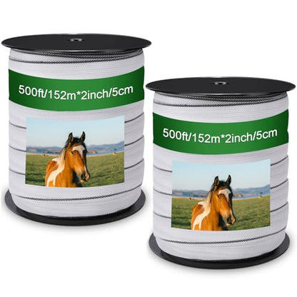 2 Pcs Electric Fence Tape Polytape, 500 Feet X 2 Inch,White - color: White