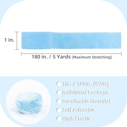 IndigoCase 48 Pack Self Adhesive Bandage Wrap 1 Inch x 5 yd Elastic Tape - color: Skyblue, size: 1 Inch - 48 Pack