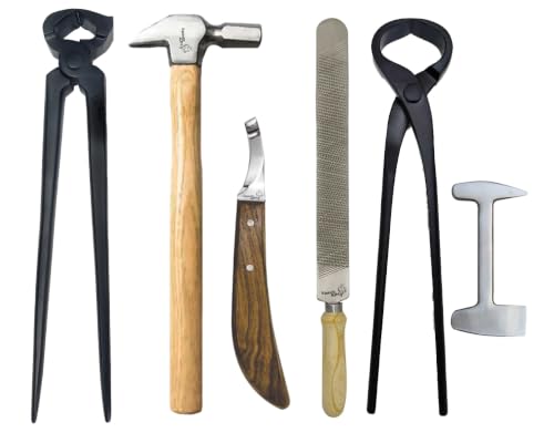 Horse Farrier Tool Kit – Complete Hoof Trimming Set with Nipper, Rasp, Hoof Knife, Buffer, Hammer & Cutter in Durable Professional Equine Hoof Grooming & Maintenance Tools