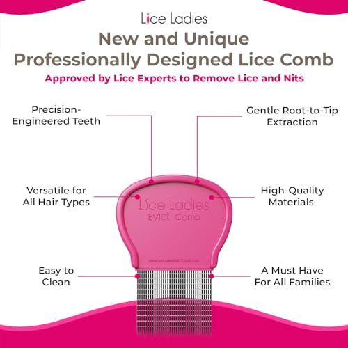 Lice and Nit Comb by Lice Ladies - Efficient Lice and Nit Removal | Lice Comb Safe for All Types of Hair | Stainless Steel Teeth with Non-Slip Handle | Durable and Reusable