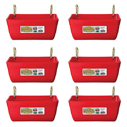 Little Giant FF11RED 4.5 Quart Heavy Duty Plastic Feed Trough Bucket Fence Feeder with Carabiner Clips for Livestock and Pets, Red (6 Pack)