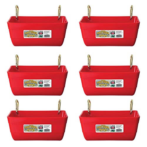 Little Giant FF11RED 4.5 Quart Heavy Duty Plastic Feed Trough Bucket Fence Feeder with Carabiner Clips for Livestock and Pets, Red (6 Pack)