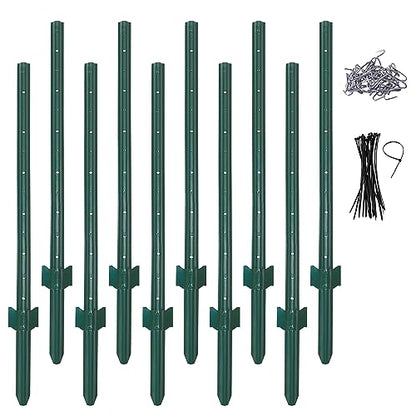 (4 Sizes: 4-5-6-7 Feet) LADECH 4 Feet Sturdy Duty Metal Fence Post with 20 Zip Ties & 20 Post Clips – Garden U Posts for Fencing (4 Feet - Light - Set 10) - style: 4 Feet - Light - Set 10