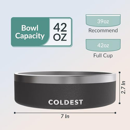Coldest Dog Bowl - Anti Rust Metal, Non Slip, 3 Layers Insulated Stainless Steel Dog Bowls - Spill Proof & Heavy Duty - Water Bowl for Dogs, Cats & Pets, Dish Washer Safe (42 oz, Stealth Black) - color: Stealth Black, size: 42 oz