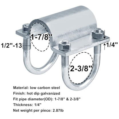 2 Pack 1-7/8" to 2-3/8" U-Bolt Cross Clamp for Corral Panel