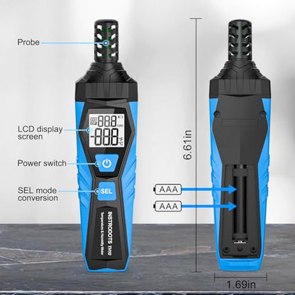 Temperature Humidity Meter Hygrometer with Dew Point & Wet Bulb - color: Blue, size: TH10