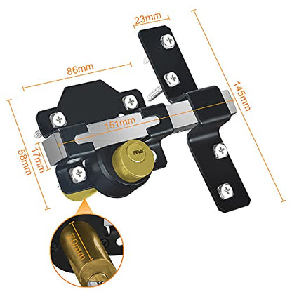 Barn Door Lock, Fence Gate Lock, Double Sided Gate Latch, Gate Lock for Wodden Garage Door, Supplied with 5 Keys, Work with 2.75" Wooden Vinyl Metal Gate, for Right & Left Door - size: 2.75 inches