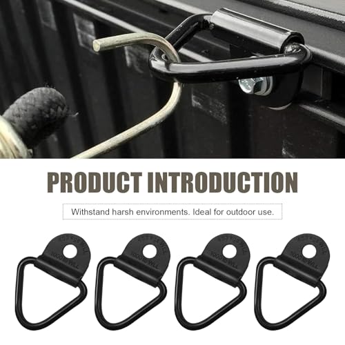 4PCS Car V Tie Down Anchor, Multifunctional Metal Hook Trunk Fixing Rail Accessory, 2.3" x 2.2" Heavy-duty Truck Bed Bolt on V Ring Replacement, for Off-road Vehicles (Black)
