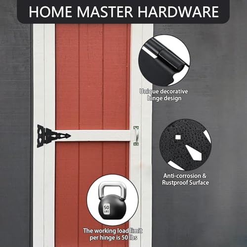 HOME MASTER HARDWARE 8" Heavy Duty Gate Hinges, 4 Pack T Strap Hinges | Outdoor Hinges for Wood Fence, Barn and Shed Door, Rotate 270 Degrees, Included Screws, 50LBS Capacity, Steel, Black Finish
