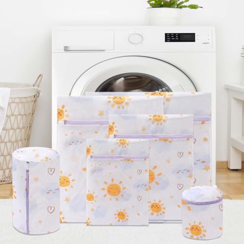 Mesh Laundry Bags 6 Pack, Delicate Wash Bags with Zipper - color: Smiling Clouds