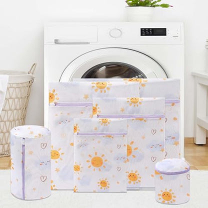 Mesh Laundry Bags 6 Pack, Delicate Wash Bags with Zipper - color: Smiling Clouds