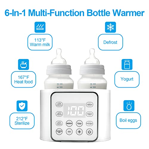 Baby Bottle Warmer 9-in-1 Multifuntion Breast Milk Warmer, Fast Baby Food Heater and Defrost Warmer with Timer for Twins, LCD Display Accurate Temperature Adjustment, 24H Constant Mode - color: Bright White