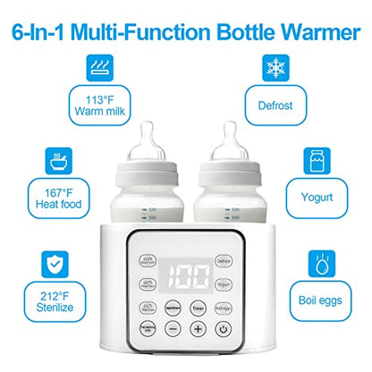 Baby Bottle Warmer 9-in-1 Multifuntion Breast Milk Warmer, Fast Baby Food Heater and Defrost Warmer with Timer for Twins, LCD Display Accurate Temperature Adjustment, 24H Constant Mode - color: Bright White